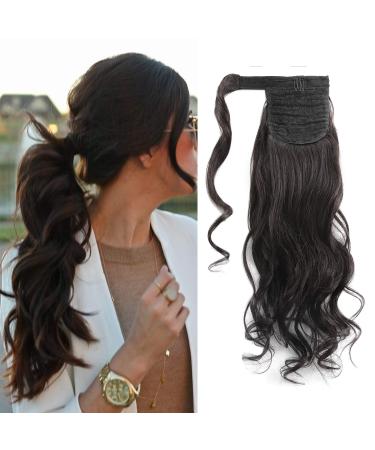 18" SEGO Ponytail Extension Human Hair 100% Real Remy Curly Wavy #1B Natural Black Wrap Around One Piece Clip in Hairpieces for Women Body Wave (90g)