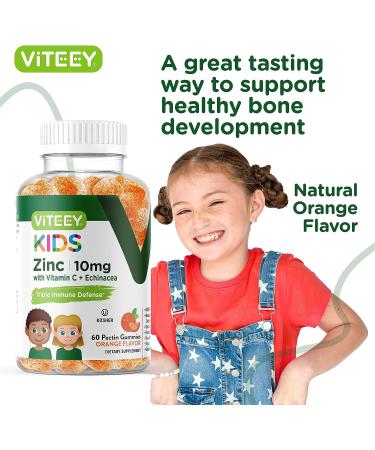 Kids 3-in-1 Immune Support Gummies | 60 Count | Zinc 10mg + Vitamin C & Echinacea | Vegan Pectin Based | Gelatin Free | Orange Flavor - Buy Online on GoSupps.com