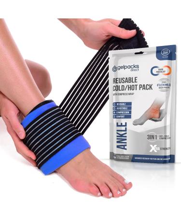 Ankle Ice Pack Wrap for Sports Injuries Hot/Cold Gel Pack for Plantar Fasciitis Achilles Tendonitis Joint Pain Relief - Microwavable Heat/Cold Compress Support for Sore Feet by Gelpacks Direct 1 Count (Pack of 1)