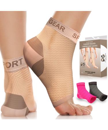 Physix Gear Plantar Fasciitis Support Compression Ankle Socks for Men & Women - Best Toeless Arch Compression Foot Sleeve for Achilles Support Heel Spurs Arch Foot & Ankle Swelling L/XL-UK Mens 7.5-12 | Womens 5.5-8.5 1 Pair - Beige Nude