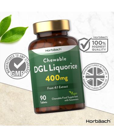 DGL Licorice Root Tablets 400mg | Chewable Tablets | High Strength Liquorice Root Extract | 90 Count | Suitable for Vegetarians & Vegans | by Horbaach - Buy Online on GoSupps.com