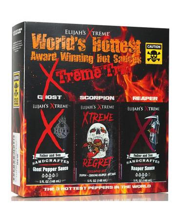 Elijah's Xtreme Award Winning Hot Sauce Variety Pack - Ghost Pepper, Scorpion Pepper, Carolina Reaper Hot Sauces (3 Bottles) - Buy Online on GoSupps.com