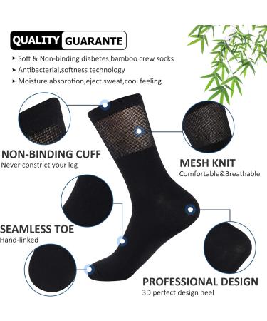 Sunew Bamboo Diabetic Socks - 6 Pairs Black X-Large, Non-Binding Moisture Wicking Crew Dress Socks - Buy Online on GoSupps.com