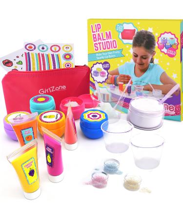 GirlZone Lip Balm Making Kit  25-Piece Makeup and Lip Gloss Set with Glitters  Stickers & More  Fabulous Girls Toys Age 8 & Great Gift Idea for Kids Original