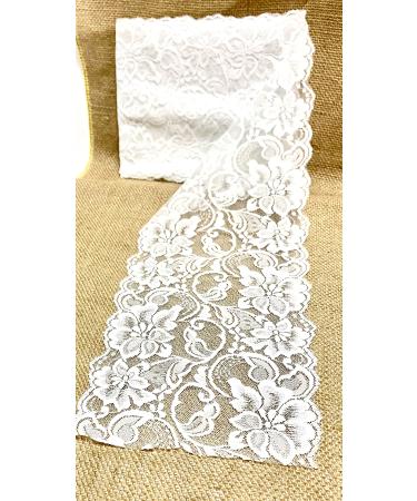 Jutemill Natural White Floral Lace Yard Trim Soft Ribbon 6inch 15ft 5yards Eco Friendly  DIY Gift Wrapping  Weddings  Tie Backs Home Decor Crafts Decoration 6 X 5 Yards Stretch-White
