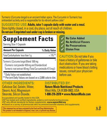 Nature Made Turmeric Curcumin 500mg Capsules - Antioxidant Support Herbal Supplement - 120 Day Supply - Buy Online on GoSupps.com