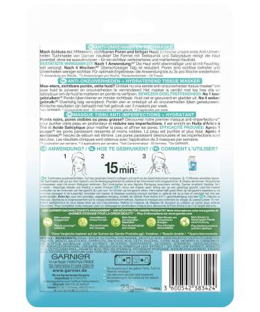 Garnier Cloth Mask for Oily Skin | Anti-Acne Tea Tree Oil & Salicylic Acid | Skin Clear Facial Mask (23g) - 1 Pack - Buy Online on GoSupps.com