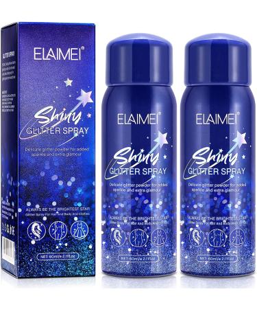 Body Glitter Spray 2 Pack 2.11 Oz - Quick-Drying Waterproof Glitter Hairspray - Shiny Glitter Spray for Hair Body Clothing - Highlighter Face Makeup Spray for Prom Festival Party Nightclub