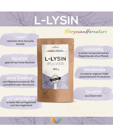L-Lysine Powder 500g | Vegan Protinogenic Amino Acid | 100% Pure HCl | Boost Collagen Production | Laboratory Tested | Quality from Austria - Buy Online on GoSupps.com
