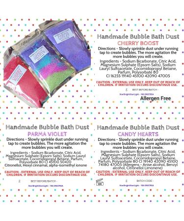 Set of 3 Bubble Bath Dust - Sweet Scents Cherry Boost Parma Violet Candy Hearts (Bath Bomb Dust with Lasting Bubbles) Contains Epsom Salts (Sweet) - Buy Online on GoSupps.com