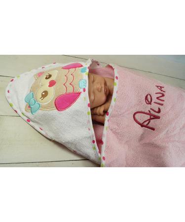Hooded Towel with Embroidered Name - 100% Cotton Pink Owl | 76x76 cm | Perfect Gift for Kids - Buy Online on GoSupps.com