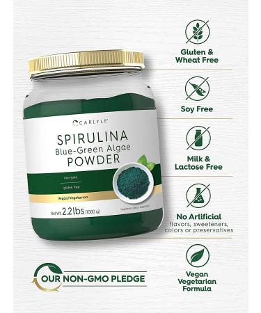 Spirulina Powder 2.2 lbs for Smoothies | Blue Green Algae | Vegan, Non-GMO, Gluten Free | 8g Spirulina per Serving | by Carlyle - Buy Online on GoSupps.com