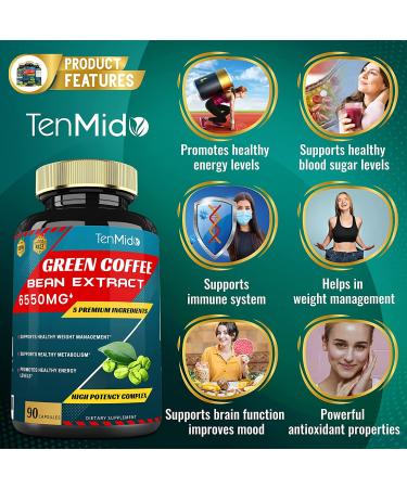 Green Coffee Bean Extract Capsules 6550mg | 3 Months Supply with Garcinia, Olive, Green Tea, Kidney & Pepper | Supports Weight Management, Brain Health & Energy | Antioxidant Boost - Buy Online on GoSupps.com