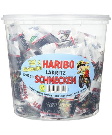Haribo Liquorice Snails 100 mini bags 1 pack (1 x 1.27 kg) 1 kg (1 pack)