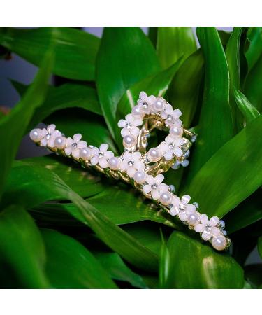 Shiny Metal Hair Clips with Flower and Pearl - Large Hair Claw Barrettes for Women and Girls - Nonslip Fashion Accessories for Daily Hairstyling - Strong Hold for Thick/Thin Hair - Buy Online on GoSupps.com