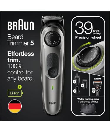 Braun Beard Trimmer Series 5 & Hair Clippers with Gillette Fusion5 ProGlide Razor 39 Length Settings UK 2 Pin Plug BT5260 Black/Silver - Buy Online on GoSupps.com