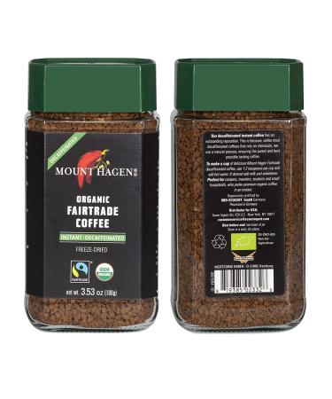 Mount Hagen Organic Freeze Dried Decaf Coffee 3.53 oz - FairTrade & Kosher Decaffeinated | Award-Winning House Blend - Buy Online on GoSupps.com