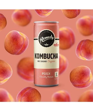 Remedy Kombucha Tea Organic Drink - Sugar Free | Keto, Vegan, Gluten Free | Peach Flavor | 8.5 Fl Oz Can 12-Pack - Small Batch Brewed Beverage - Buy Online on GoSupps.com