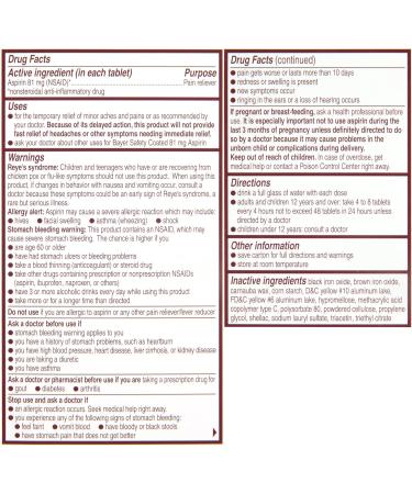 Bayer 81mg Enteric Coated Aspirin 200 Count - Pain Reliever/Fever Reducer - Buy Online on GoSupps.com