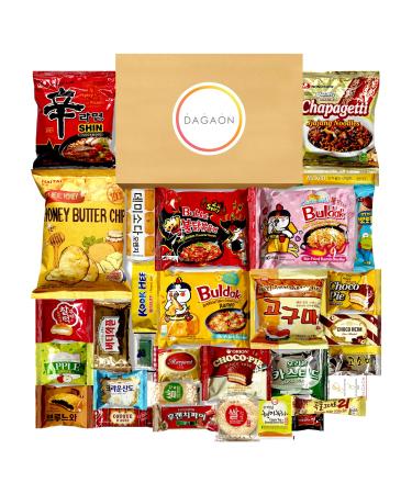 DAGAON Premium Korean Snack Box 28 Count – Scrumptious Korean Snacks and Foods Including Chips, Biscuits, Cookies, Pies, Candies, Drinks, Ramen Noodles. Variety Korean snacks for any occasions, gifts and everyone.