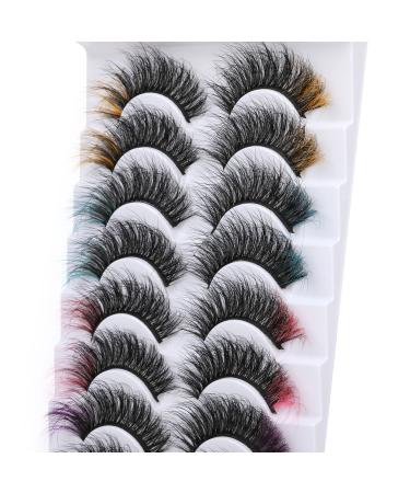 Colored Eyelashes Wispy Mink Lashes Natural Fluffy Cat Eye Lashes Strip 5D False Eyelashes 10 Pairs 5 Colors Eyelash Extension Pack by HeyAlice A-5 Colors