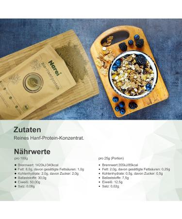 Nare ei Organic Hemp Protein Powder - 50% Vegan Protein from Germany | 450g - Ideal for Smoothies Muesli Porridge & Baking | DE- KO-005 Certified - Buy Online on GoSupps.com