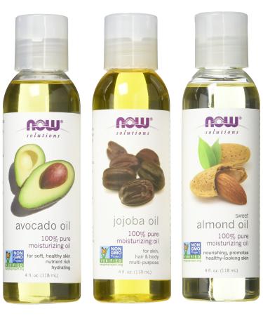Now Foods Variety Moisturizing Oils Sampler: Sweet Almond  Avocado  and Jojoba Oils - 4oz. Bottles each