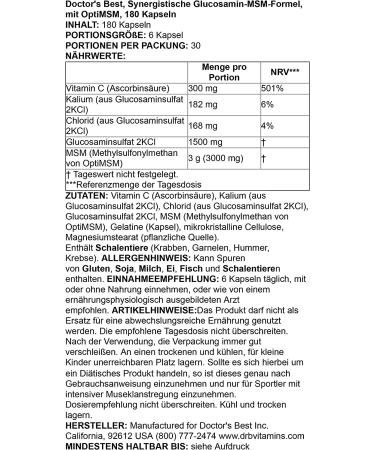 Doctor's Best Synergistic Glucosamine MSM Formula - 180 Capsules for Joint Health - Buy Online on GoSupps.com