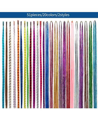 Iriisy Feather Hair Extensions & Tinsel Kit - 51 Pieces, 25 Colors - Sparkling Synthetic Hair Accesories for Christmas, Women, Cosplay - Buy Online on GoSupps.com