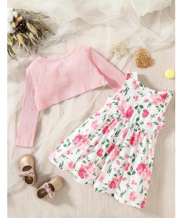 Puseky Toddler Girl 2 Piece Floral Dress and Cardigan Set - Size 5-6 Years, Pink - Buy Online on GoSupps.com