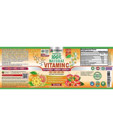 Natural Vitamin C Capsules - Rose Hips Acerola Cherry Camu Camu - 500mg - Immune Support & Collagen Booster - 120ct - Buy Online on GoSupps.com