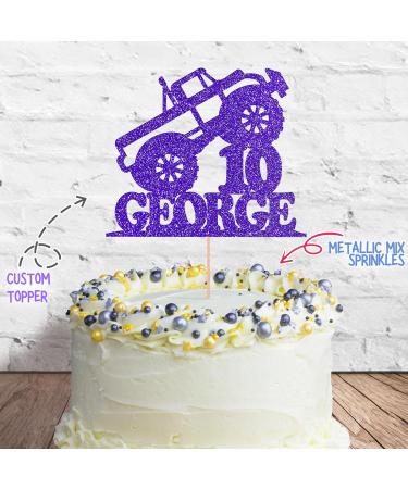 Cakeshop Cake Decoration Pack | Monster Truck Theme Premium Double Sided Glitter Card Cake Topper & 25g Party Pack of Cake Sugar Sprinkles | Custom Name & Age Cake Decorations (Bright Blue) Non-Prime Glitter Card: Bright Blue - Buy Online on GoSupps.com