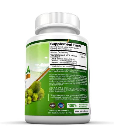 BRI Nutrition Triphala 1000mg - Pure Himalaya Extract - 120 Veggie Capsules - 60 Day Supply - Buy Online on GoSupps.com