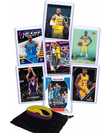 Los Angeles Lakers Cards: Lebron James, Kobe Bryant, Russell Westbrook, Anthony Davis, Kendrick Nunn, Dennis Schroder, Magic Johnson ASSORTED Trading Cards and Wristbands Bundle