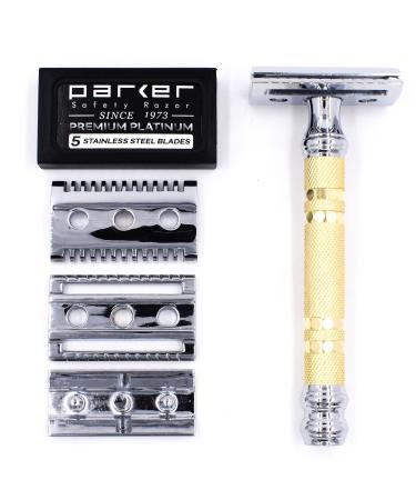 Parker Safety Razor Convertible - Double Head Safety Razor (Open and Closed Comb Head) & 5 Parker Double Edge Blades - Buy Online on GoSupps.com