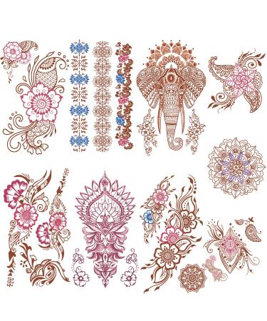 Aresvns Henna Tattoo, 9 Sheets Henna Stickers, Waterproof Brown Henna Tattoo Stickers for Women Girls - Buy Online on GoSupps.com