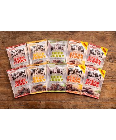 Wild West Beef Jerky Mix Box 60G - High Protein 10 Pack with Sportsbag | Original Honey BBQ Jalapeno & Steak Strips - Buy Online on GoSupps.com