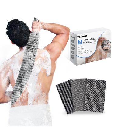 TaShow 3 Pack Exfoliating Washcloth Towel Japanese Washcloth Exfoliating for Body Scrubbing Back Scrubber for Shower Bath 3 Types of Roughness