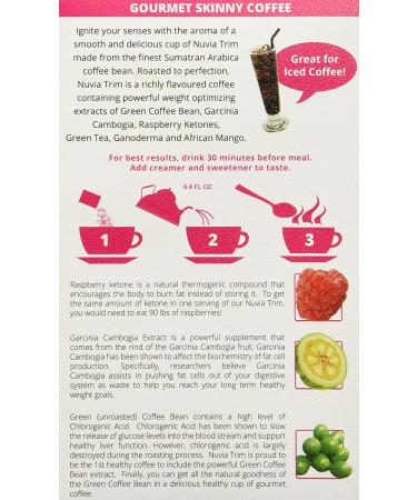 Nuvia Trim Gourmet Instant Coffee for Weight Loss with Garcinia Cambogia, Raspberry Ketones & Green Coffee Bean Extract - Vegan, Sugar & Dairy Free - 30 ct. Packets - Buy Online on GoSupps.com