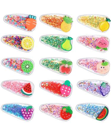 15 Pieces Snap Hair Clips for Girls Sparkle Fruit Transparent Hair Clips Quicksand Bling Sequin Hairpins Sweet Barrette Styling Accessories Gift for Children Girls - Buy Online on GoSupps.com