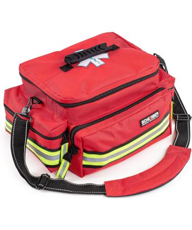 Scherber First Responder Bag | Fully-Stocked EMT/EMS Trauma Kit | 200+ First Aid Supplies | Reflective Red Bag w/ 8 Pockets & Shoulder Strap - Buy Online on GoSupps.com