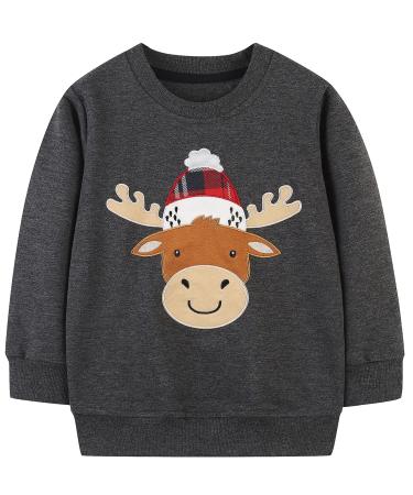 Boys Sweatshirt for Kids Dinosaur Jumper Cotton Casual Top Long Sleeve Pullover T-Shirt Toddler Girls Shirts Baby Clothes 1-8 Years 3-4 Years Elk