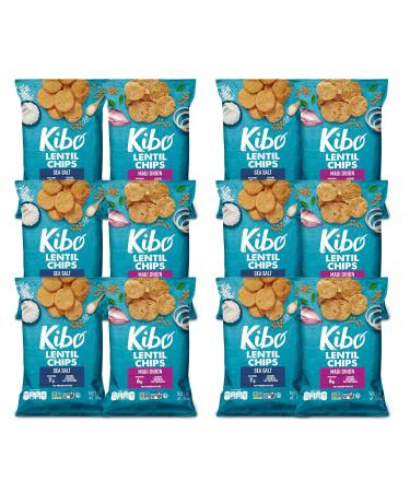 Kibo Lentil Chips Variety Pack, Gluten-Free Vegan Snacks, Non-GMO Verified, Plant-Based 28 grams, 12 pack