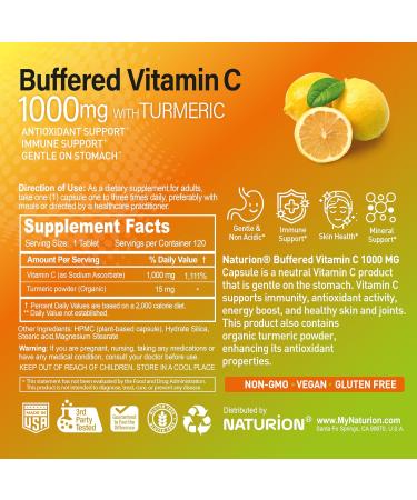Buffered Vitamin C 1000 mg with Organic Turmeric - Antioxidant & Immune Support - Healthy Skin & Joints - Gluten & Dairy Free - 120 Vegan Capsules 120 Day Supply 120 Count (Pack of 1) - Buy Online on GoSupps.com
