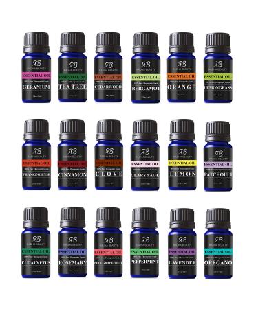 Radha Beauty Aromatherapy 18 Essential Oils (Lavender  Tea Tree  Peppermint  Lemongrass  Orange  Eucalyptus  Rosemary and more) Set  Candle Making  Soaps  Bath Bombs  and Massage