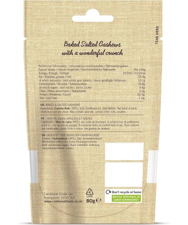 Cambrook Baked & Salted Cashews 80g Bag - Premium Quality Gluten-Free Vegan Nuts - Buy Online on GoSupps.com