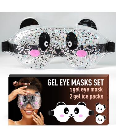Cooling Ice Gel Eye Mask Reusable Eye Masks, Sleeping Mask with Plush Backing for Headache, Puffiness, Migraine, Stress Relief (Panda Set)