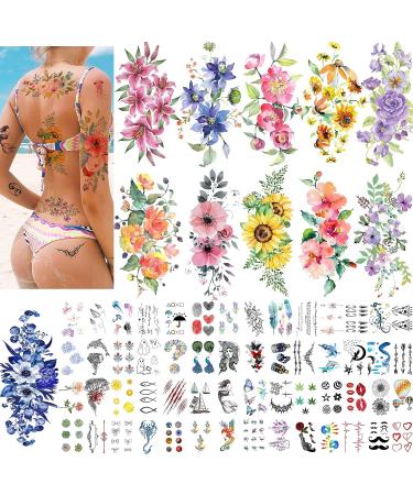 Quichic 180 Watercolor Flower Temporary Tattoos - Big and Lasting Designs for Women - Buy Online on GoSupps.com
