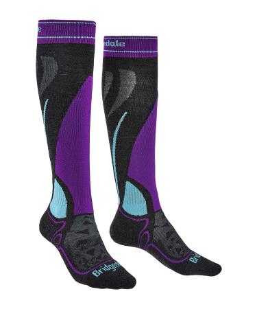 Bridgedale womens Midweight Ski - Merino Endurance Socks Graphite/Purple Large