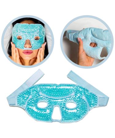 Gel Face Mask Cold Pack – Hot Cold Therapy Gel Bead Full Facial Mask - Ice Mask Migraine Headache – Relaxation Stress Heat Pain Relief – Reduces Puffiness Eyes Dark Circles Under Eyes (Blue)